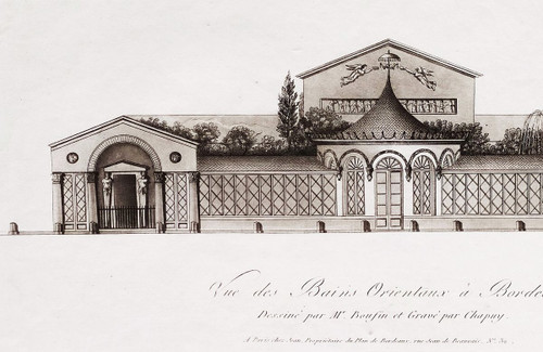 Bordeaux Oriental Baths Engraving  Architecture 19th C Old Print Etching