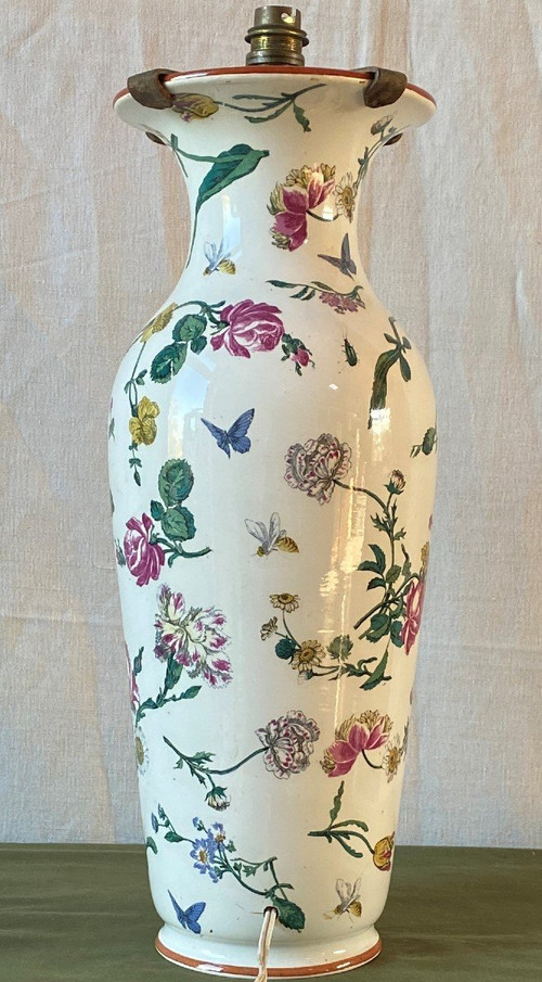 Vase mounted as a lamp decorated with flowers and insects 19th C