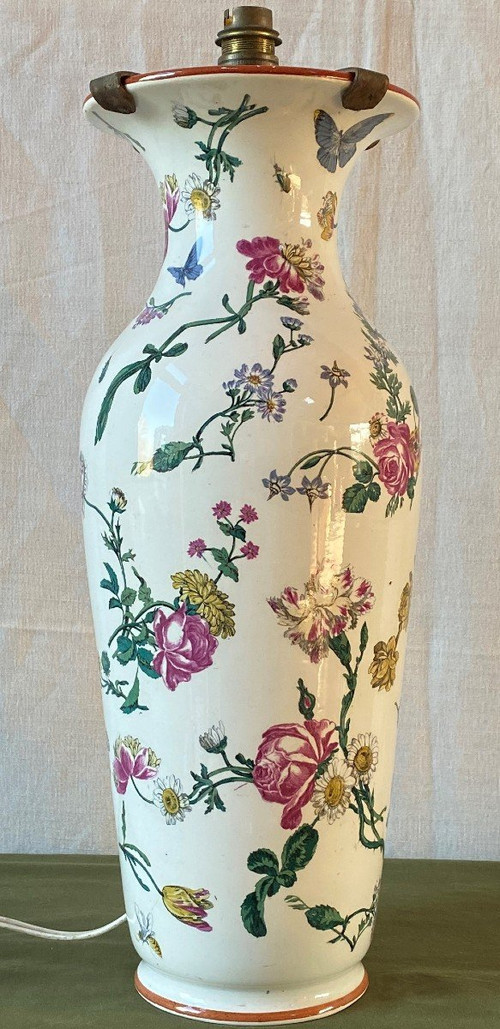Vase mounted as a lamp decorated with flowers and insects 19th C