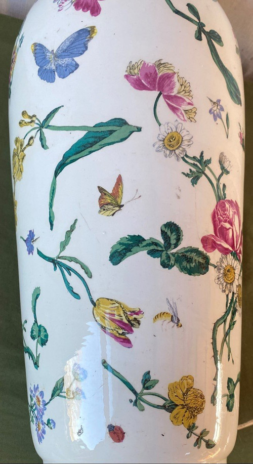 Vase mounted as a lamp decorated with flowers and insects 19th C
