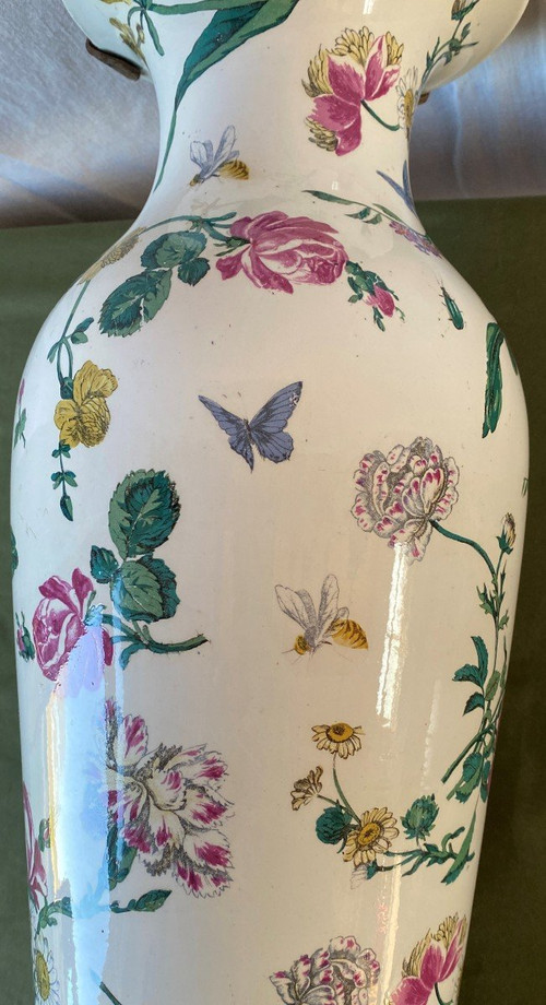 Vase mounted as a lamp decorated with flowers and insects 19th C