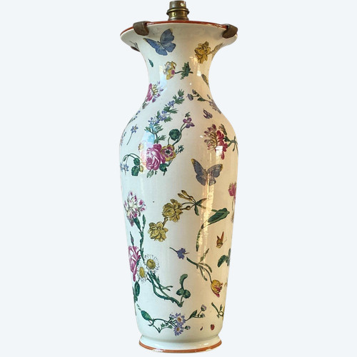 Vase mounted as a lamp decorated with flowers and insects 19th C