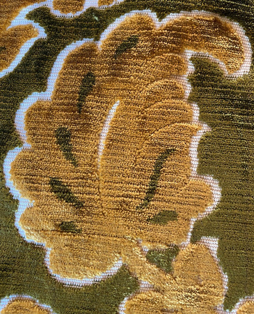 Pair Of Velvet Curtains Decorated With Flowers And Foliage 20th C