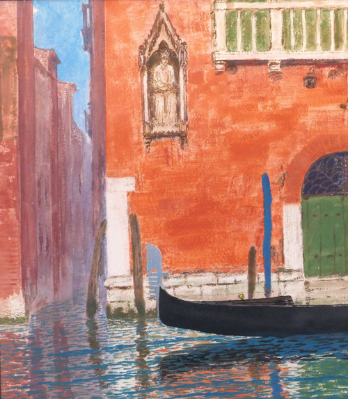 Sigismond JEANES 1863 - 1952 Venise, paysage à la gondole, tableau, vers 1920-30