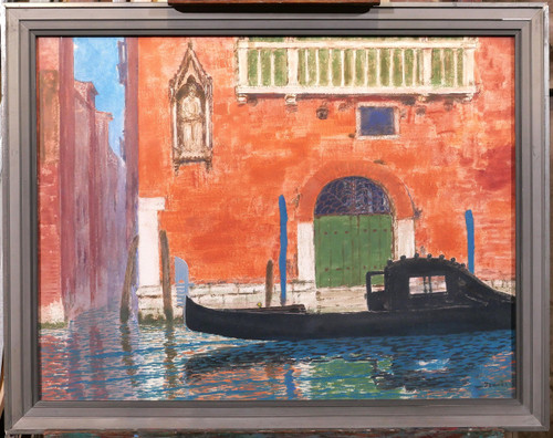 Sigismond JEANES 1863 - 1952 Venise, paysage à la gondole, tableau, vers 1920-30