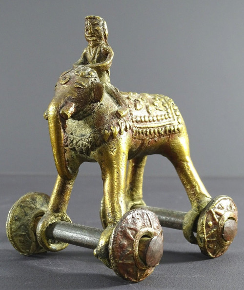 Inde, Début Du XXème Siècle, Jouet En Bronze Cornac Juché Sur Un éléphant. 