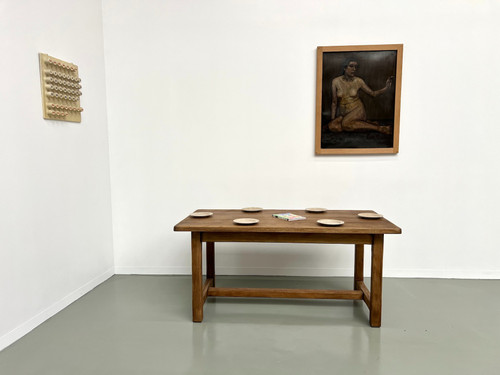 Small antique farm table with square legs, circa 1970