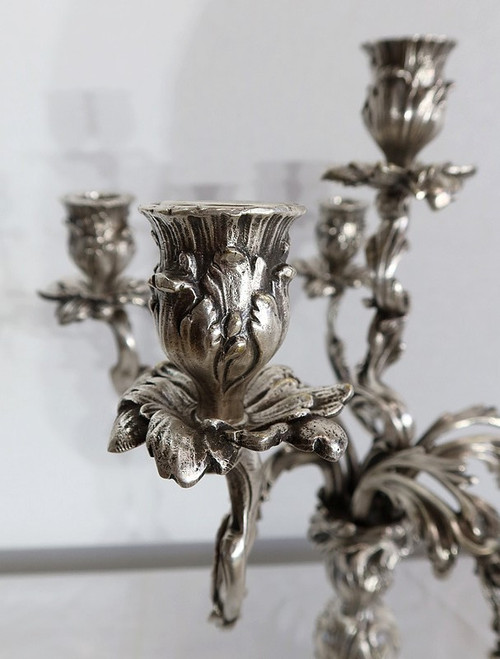 Paire de Candélabres en Bronze Argenté, style Louis XV – XIXe