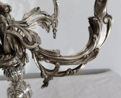 Paire de Candélabres en Bronze Argenté, style Louis XV – XIXe