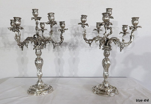 Paire de Candélabres en Bronze Argenté, style Louis XV – XIXe