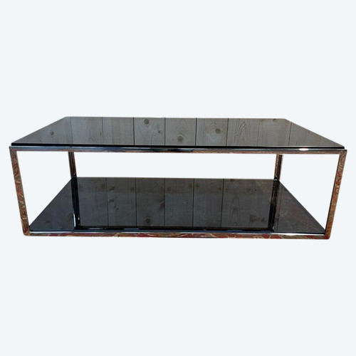 Table basse 1970 en chrome et verre fumé 