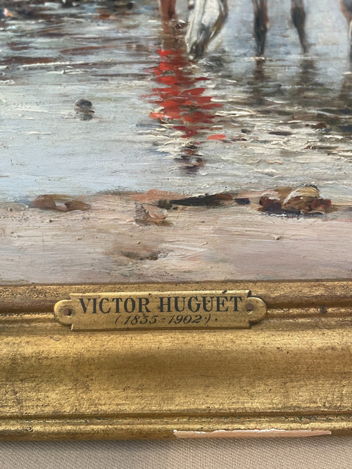 Öl auf orientalistischem Panel, signiert Victor Huguet (1835 - 1902)