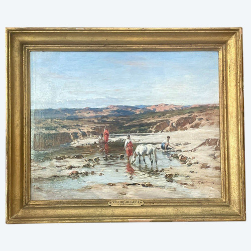 Öl auf orientalistischem Panel, signiert Victor Huguet (1835 - 1902)