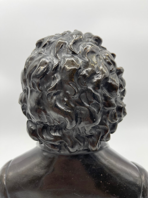 Grand Buste de Beethoven en Terre Cuite avec Patine Bronze