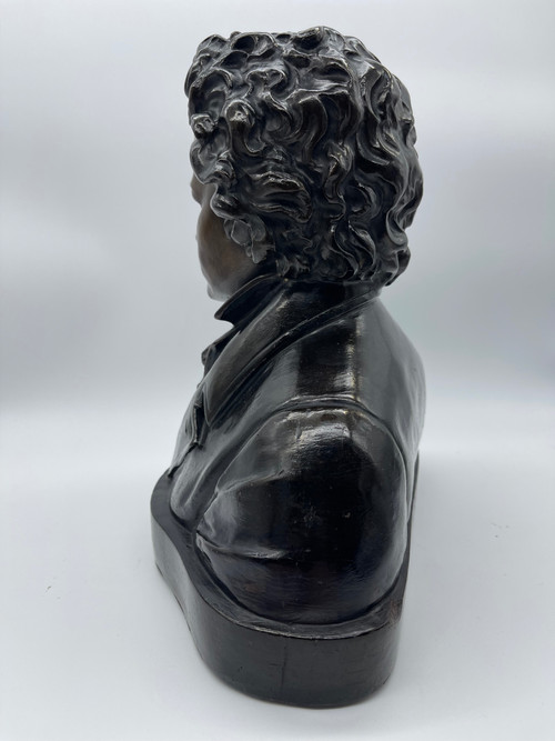 Grand Buste de Beethoven en Terre Cuite avec Patine Bronze