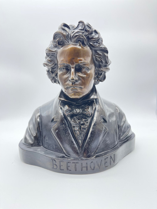 Grand Buste de Beethoven en Terre Cuite avec Patine Bronze