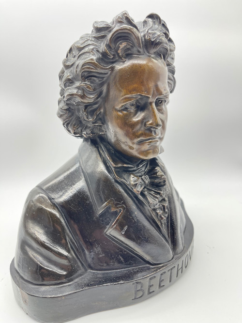 Grand Buste de Beethoven en Terre Cuite avec Patine Bronze