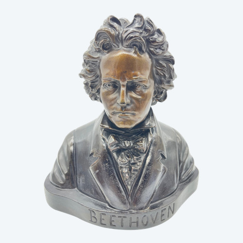 Grand Buste de Beethoven en Terre Cuite avec Patine Bronze