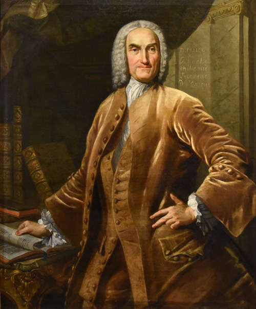 Thomas Hudson (Devon 1701 - London 1799), Porträt eines Notabels in seinem Arbeitszimmer