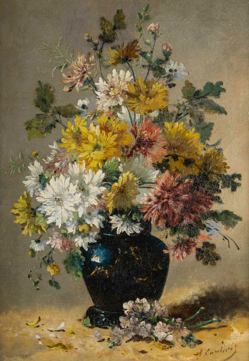 Eugène Henri Cauchois (1850-1911) Bouquet di margherite olio su tela 1890 circa