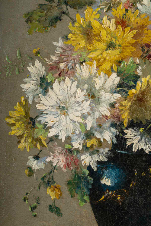 Eugène Henri Cauchois (1850-1911) Bouquet di margherite olio su tela 1890 circa