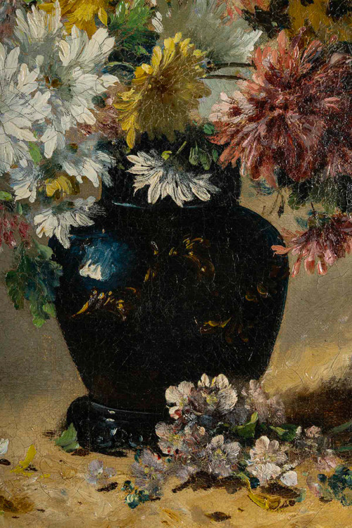 Eugène Henri Cauchois (1850-1911) Bouquet di margherite olio su tela 1890 circa