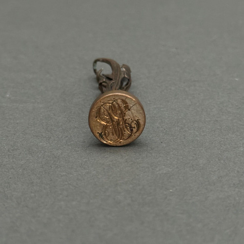 Cachet ou sceau en bronze XIXe décor végétal avec monogramme