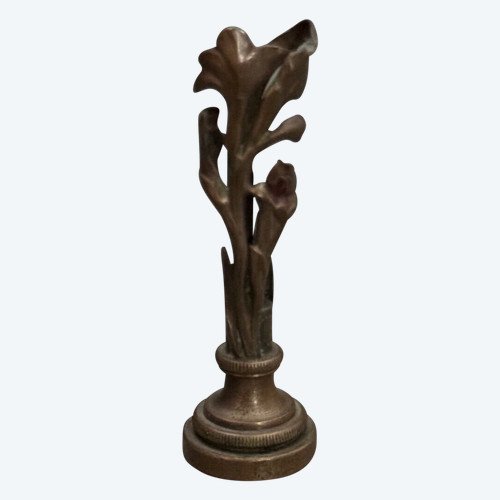 Cachet ou sceau en bronze XIXe décor végétal avec monogramme