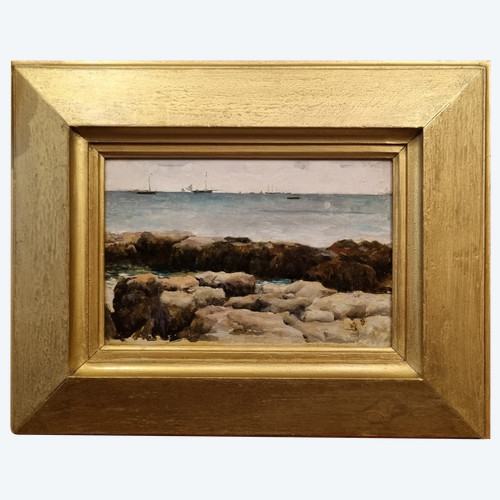 Ecole française vers 1881 - Bord de mer avec des rochers