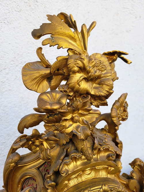 Gilt Bronze Rocaille Clock, Napoleon III, 19th Century