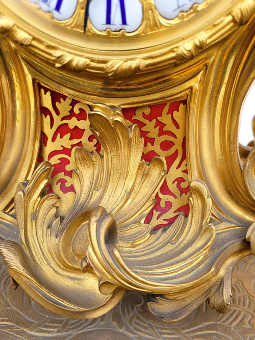 Gilt Bronze Rocaille Clock, Napoleon III, 19th Century