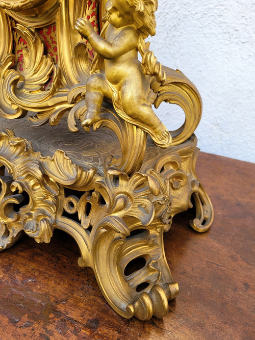 Gilt Bronze Rocaille Clock, Napoleon III, 19th Century