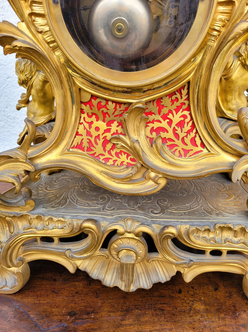 Gilt Bronze Rocaille Clock, Napoleon III, 19th Century