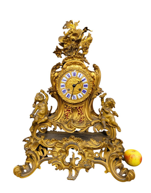 Gilt Bronze Rocaille Clock, Napoleon III, 19th Century