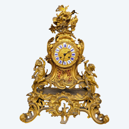 Gilt Bronze Rocaille Clock, Napoleon III, 19th Century