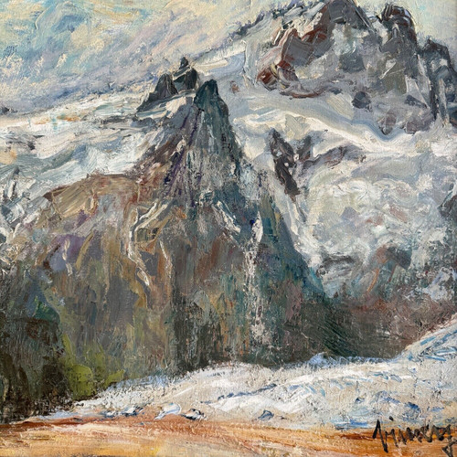 Oil on canvas by Jean Vinay La Meije et la Meijette mountain view