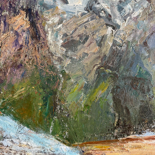 Oil on canvas by Jean Vinay La Meije et la Meijette mountain view