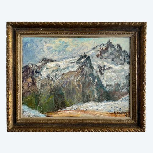 Oil on canvas by Jean Vinay La Meije et la Meijette mountain view