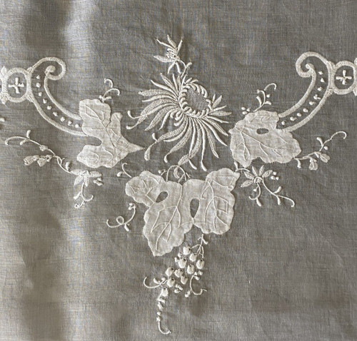 Nappe En Lin à Décor Fleurs, Raisins, Feuilles De Vigne Début XX ème