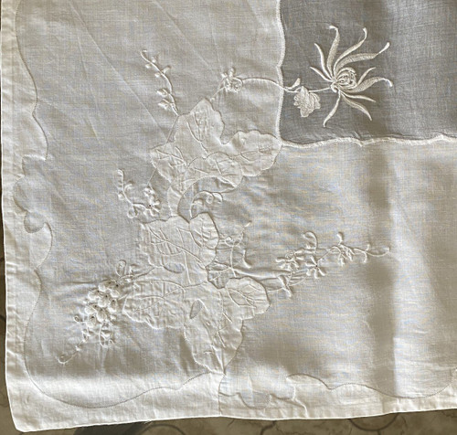 Nappe En Lin à Décor Fleurs, Raisins, Feuilles De Vigne Début XX ème