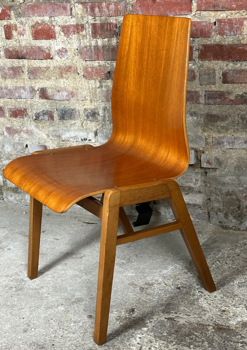 Scandinavian thermoformed beech chairs (set of 8) 1960'S
