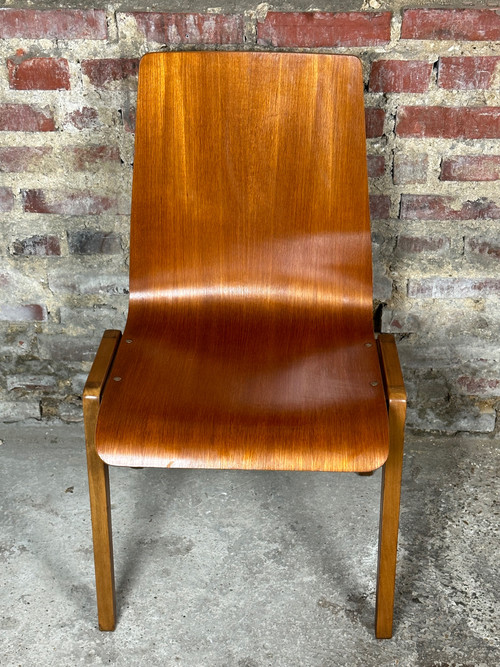 Scandinavian thermoformed beech chairs (set of 8) 1960'S