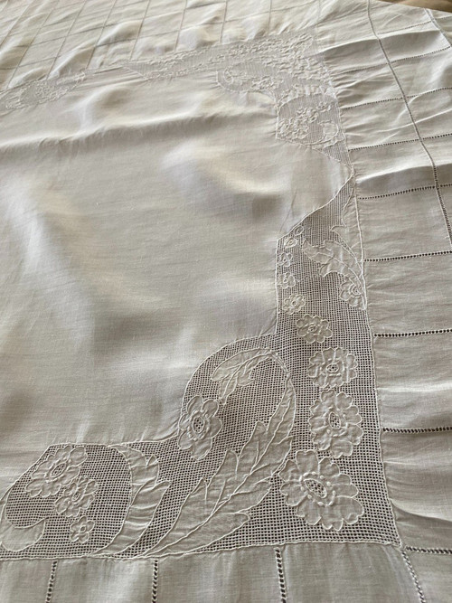 Linen Thread Square Tablecloth Early XXth Century
