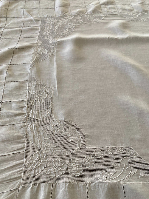 Linen Thread Square Tablecloth Early XXth Century