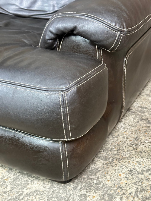 Canapé 2 places en cuir Coloris Chocolat Roche Bobois 80'S