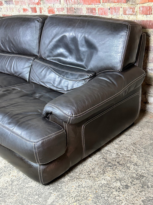 Canapé 2 places en cuir Coloris Chocolat Roche Bobois 80'S