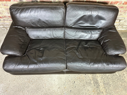Canapé 2 places en cuir Coloris Chocolat Roche Bobois 80'S