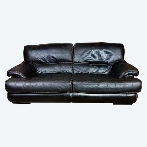 Canapé 2 places en cuir Coloris Chocolat Roche Bobois 80'S