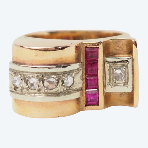 Bague Tank en or rose et diamants