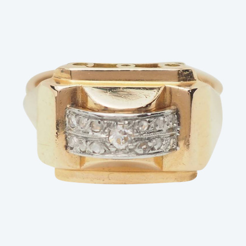 Bague Tank en or jaune et diamants